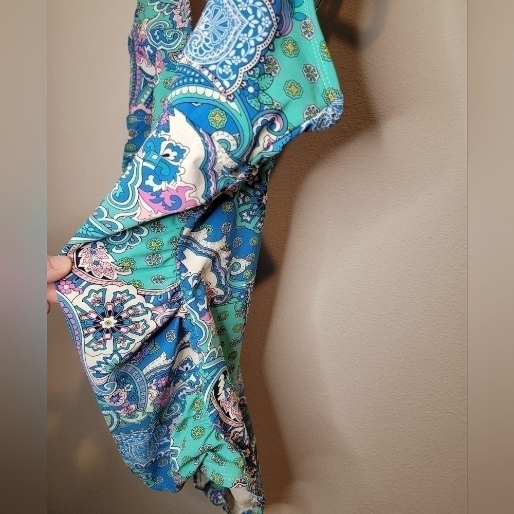 Assets by Spanx size XL turquoise‎ and blue paisley design one piece swimsuit. - Picture 5 of 9